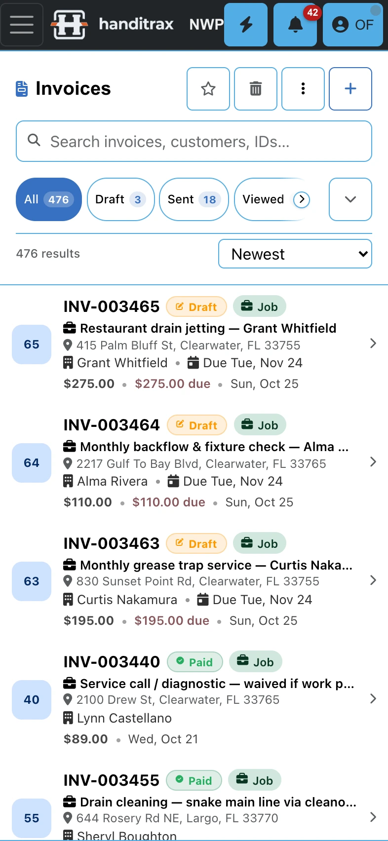 Invoices on an iPhone