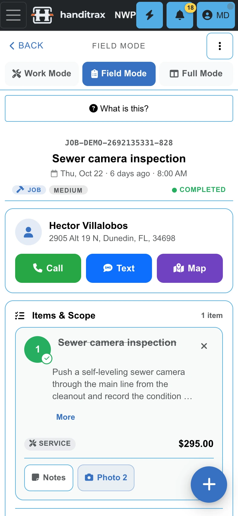 Field Mode on a technician's phone